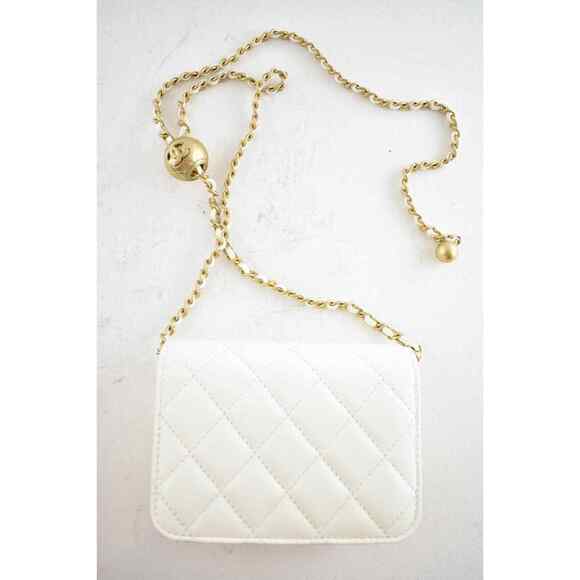 Chanel 22C White Pearl Crush Clutch Mini Chain Classic Gold Card Belt Waist Bag - Picture 10 of 12
